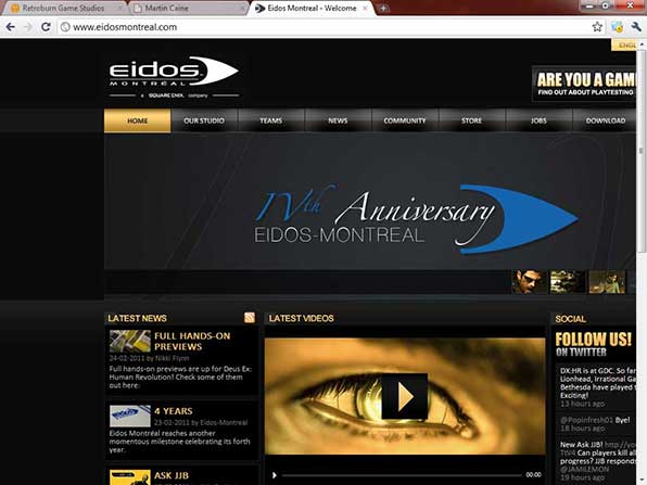 The Eidos Montreal website viewed at 1024x768