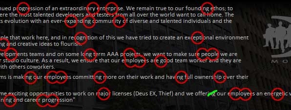 The missing pixels (and spelling mistake) on Eidos Montreal's website