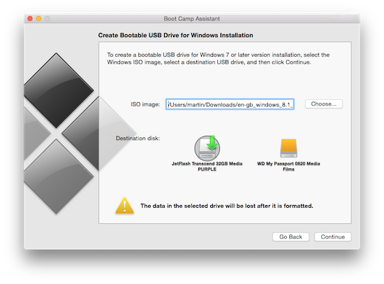 Bootcamp Assistant ready to create USB installer